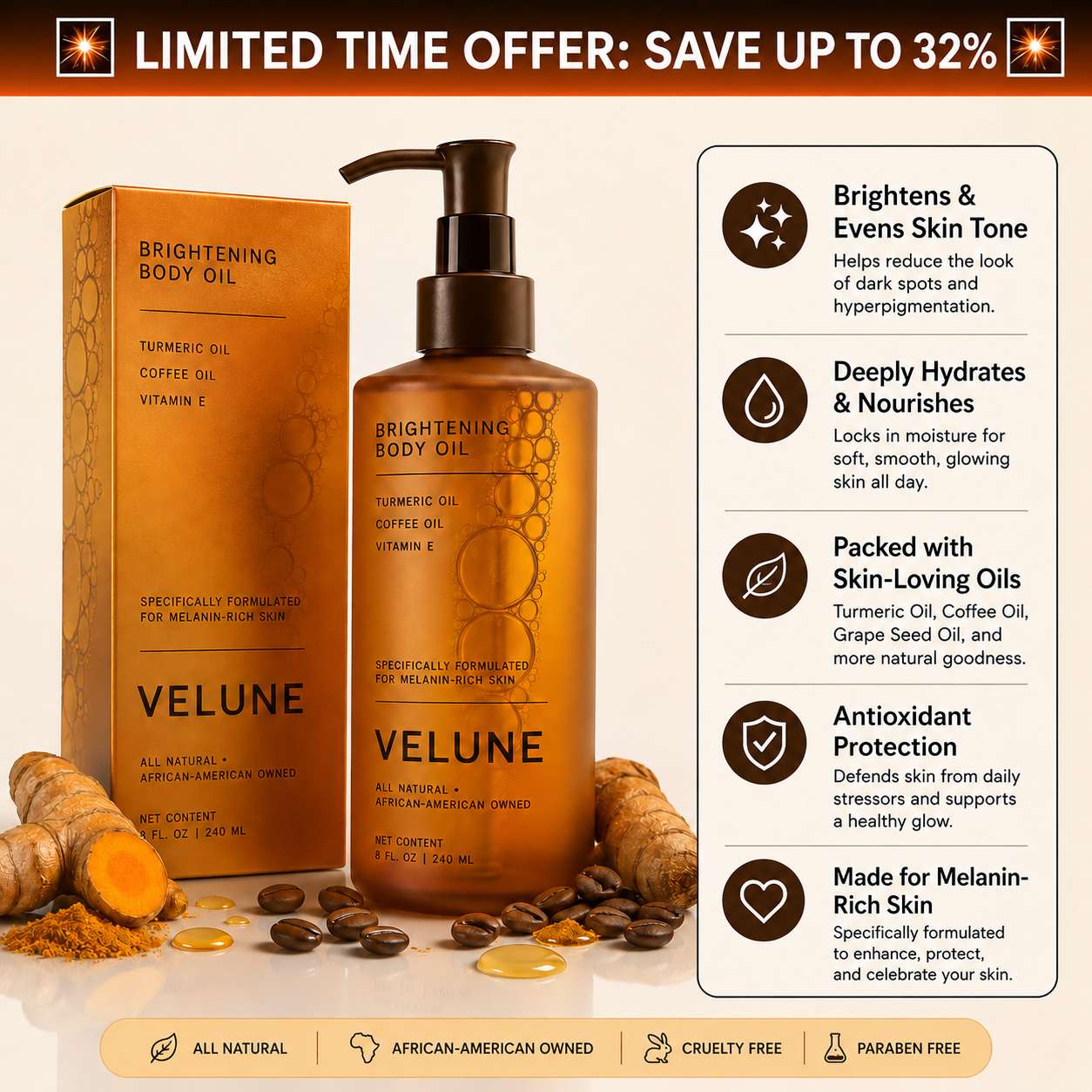 Velune bright body oil